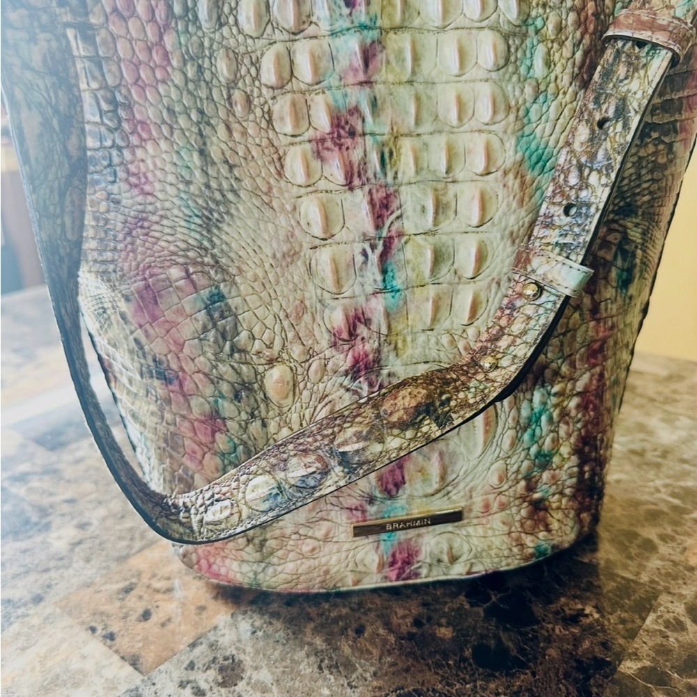Brahmin Multicolor Croc-Embossed Shoulder Bag with Pastel Wash